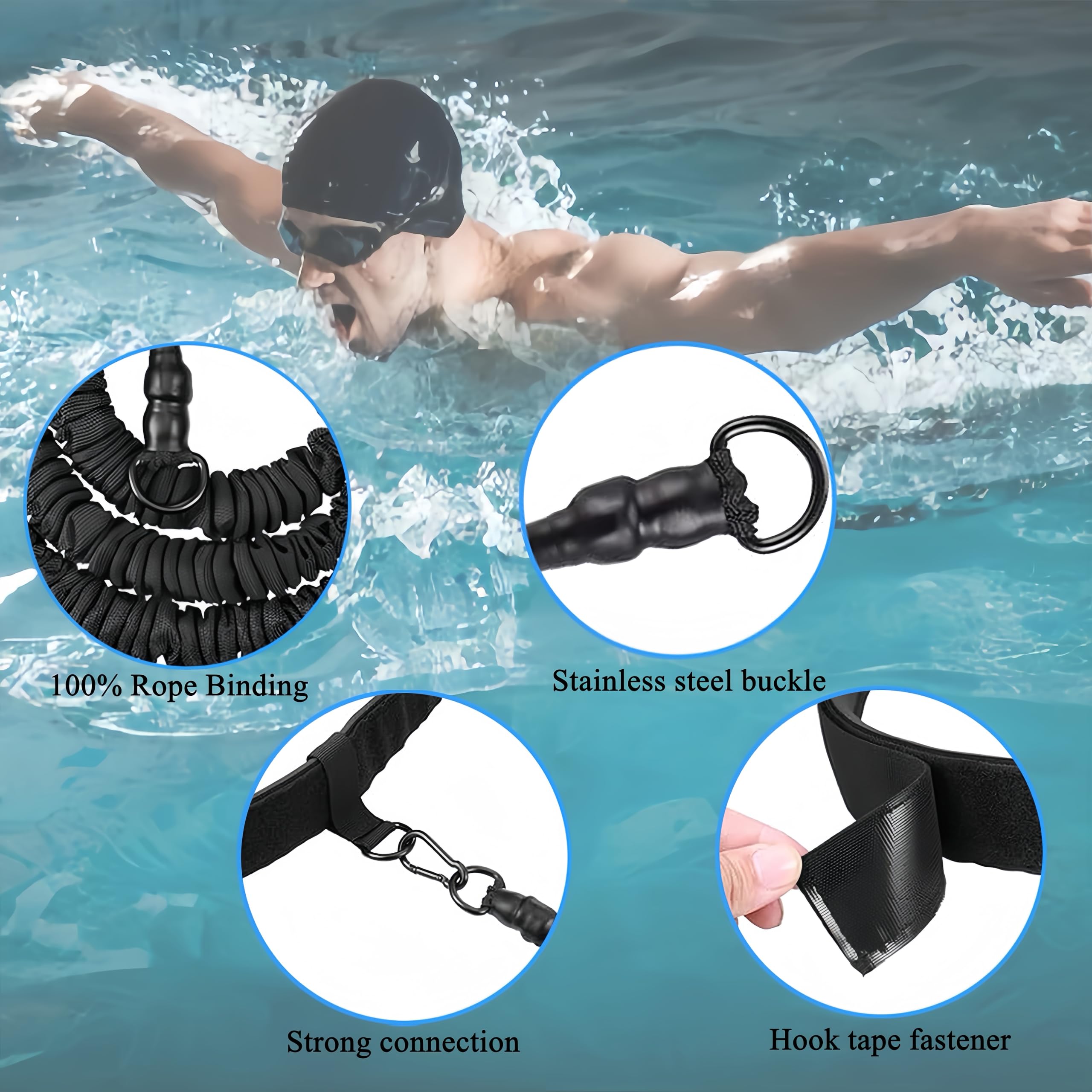 Schwimmgurt für Pool 2.5-7.5M Schwimmtrainer, Schwimmgürte mit Gurtband und Verstellbarem Gürtel, Schwimm-Übungsgürtel für Erhöht Kraft und Ausdauer