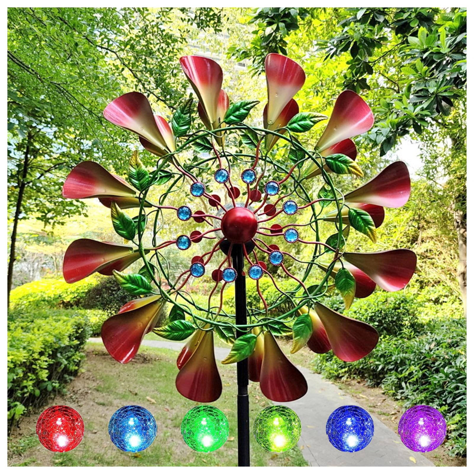 83 Pollici Acchiappavento Girandole A Vento Da Cantiere Colore Led Che Cambia Sfera Di Vetro Ad Energia Solare Girella Eolica Da Giardino