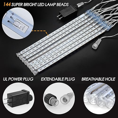 Miniatura 9 de Luces de Navidad de lluvia de meteoritos con 25 tubos, 600 LED, impermeable, carámbano, nieve, otoño, tira de luces para fiesta, árbol, hogar,