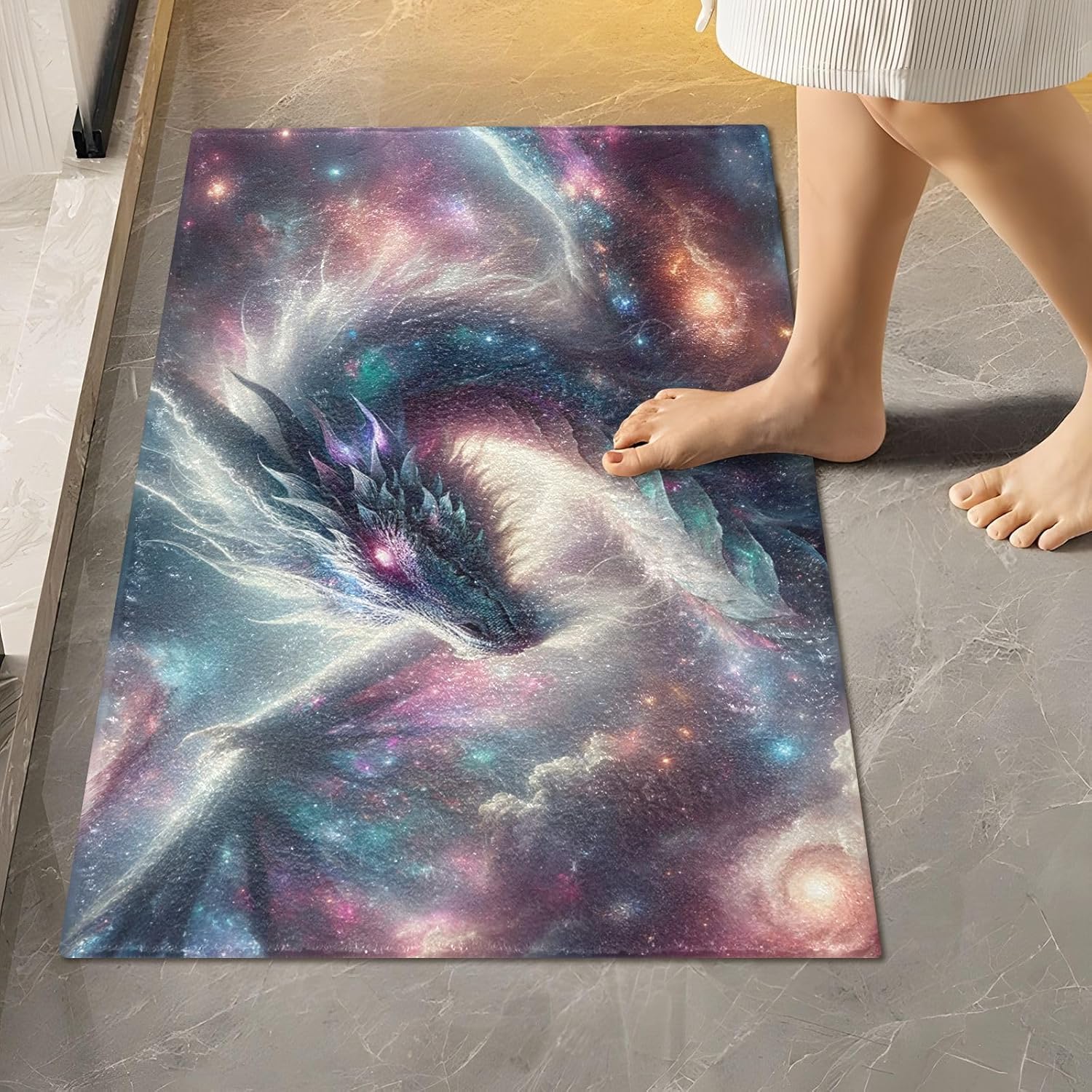 Luminous Galactic Dragon Bathroom Rugs Sets 2 Piece, Non Slip Dry Quickly Bath Mat Set, Absorbent Soft Bath Rugs, Home Decor Accessories