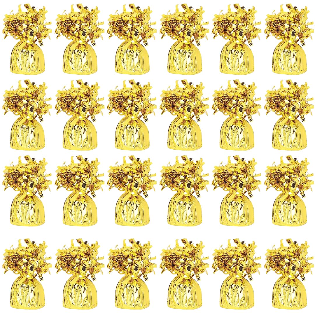 PARTYRAMA.CO.UK Gold Foil Helium Balloon Weights 195gr - Pack of 24 - Durable & Colourful for Birthdays Parties, Events & Celebrations - Perfect Balloon Weight Holders