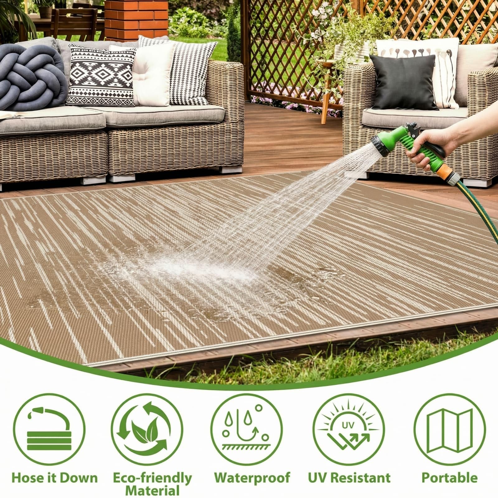 SHACOS Grande Tappeto da Esterno 240 x 300 cm Impermeabile Anti-UV Plastica Reversibile Marrone