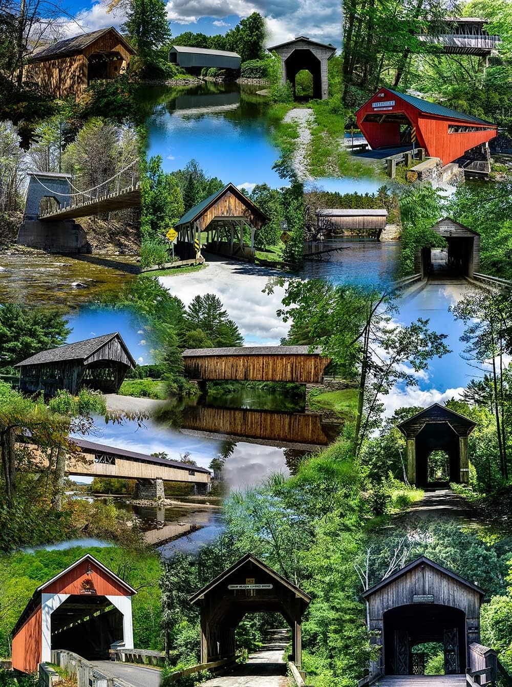 SUNSOUT INC - Covered Bridges of New England - 1000 pc Jigsaw Puzzle by Artist: Peter Cosgrove - Finished Size 20"x 27" - MPN# 64001