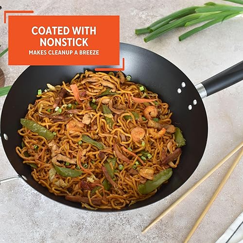 Miniatura 4 de IMUSA Wok tradicional con revestimiento antiadherente de 14 pulgadas de EE UU con mango auxiliar triangular