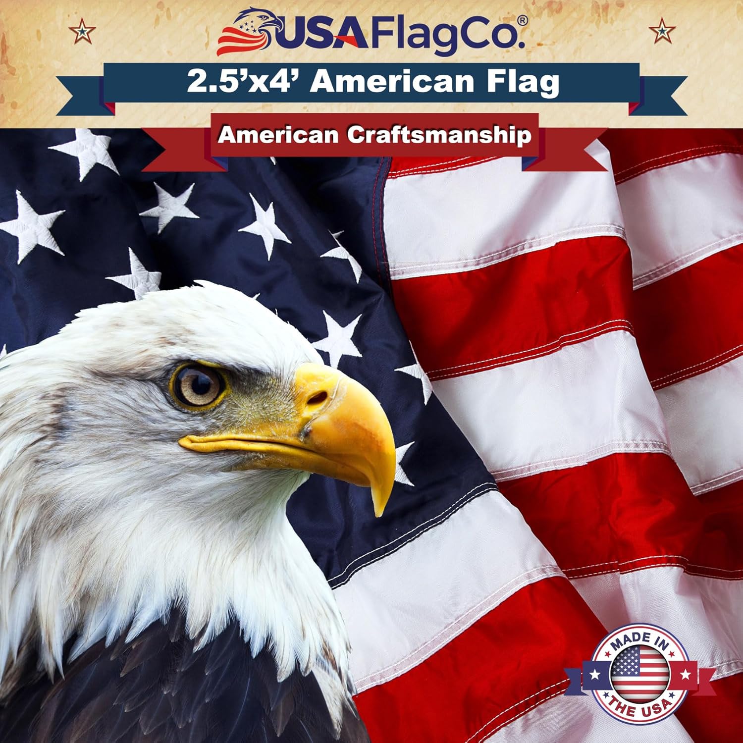 Stars and Stripes American Flag by USA Flag Co. (Made in USA) The BEST 2.5x4 Embroidered Stars and Sewn Stripes United States Flags - 2.5 x 4 ft.
