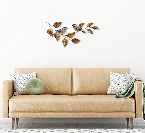 Miniatura 2 de T.I. Design Chickadees on Branch - Decoración de pared de metal contemporánea hecha a mano con pájaros