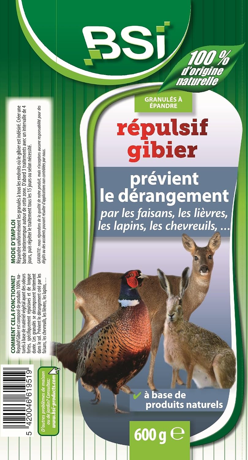 BSI - Répulsif Gibier - Granulés pour Épandre - Produit Naturel - Base Végétale - Prévient la Gêne des Faisans - Chevreuils - Lièvres - Lapins - Prêt A l'Emploi - 600 g — vue 3
