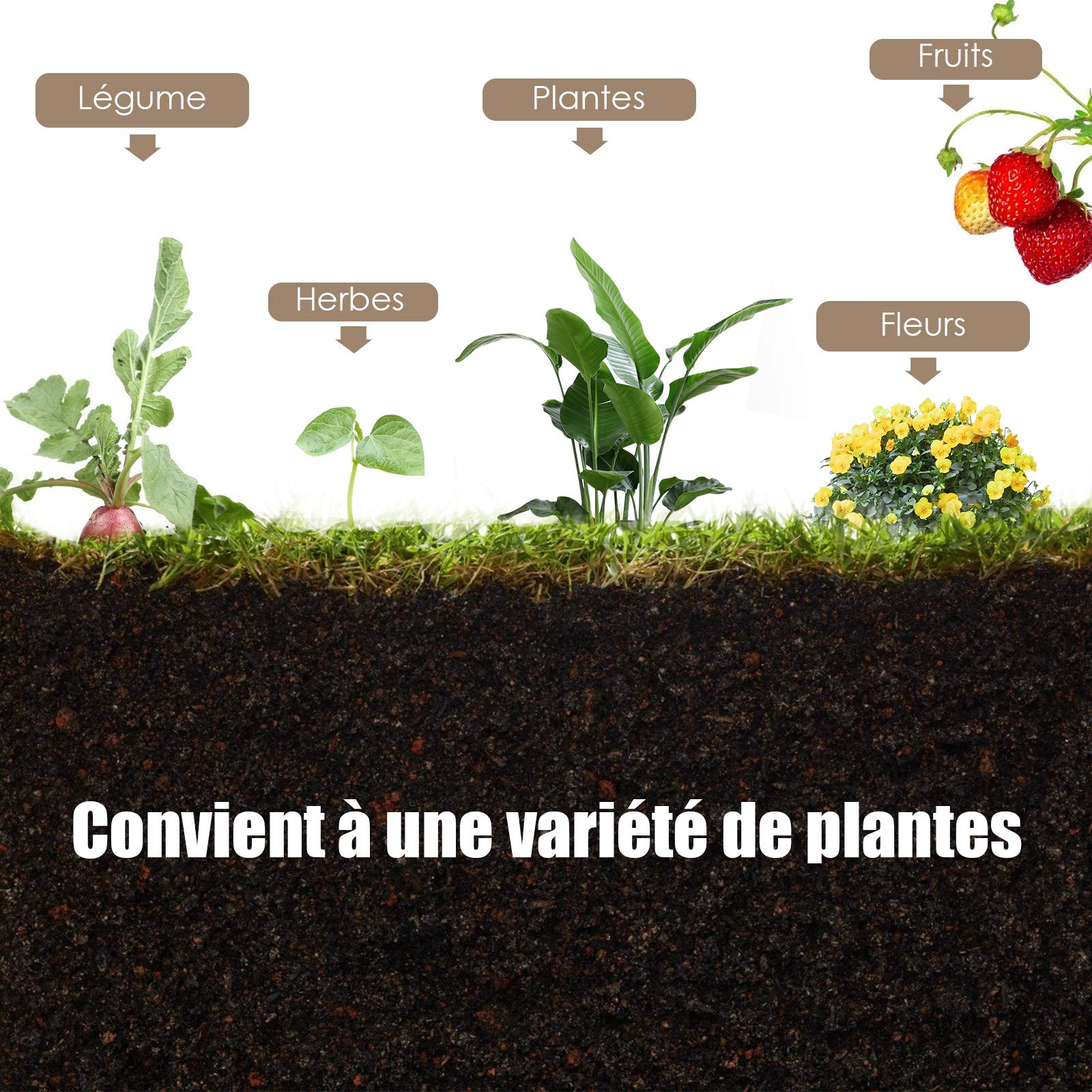 COSTWAY Jardinière Surélevée en Bois avec 5 Trous de Drainage (Naturel)