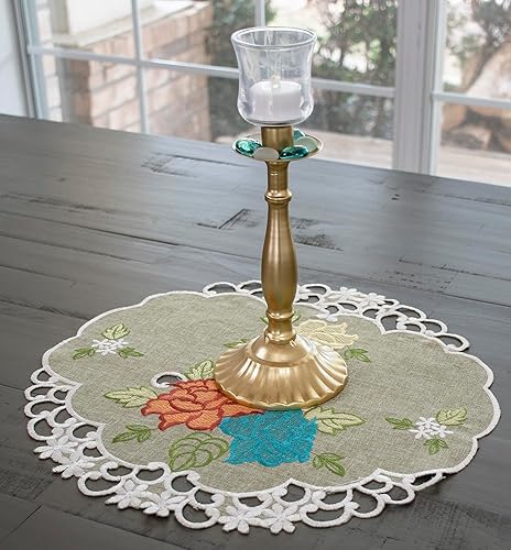 Miniatura 2 de Bordado colorido suroeste rosa sobre mantel individual redondo verde, mantel individual (redondo de 15 pulgadas)