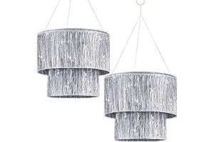 Iridescent Silver Shimmering Tinsel Foil 2 Tier Fringe Chandelier Disco Ball Party Decoration