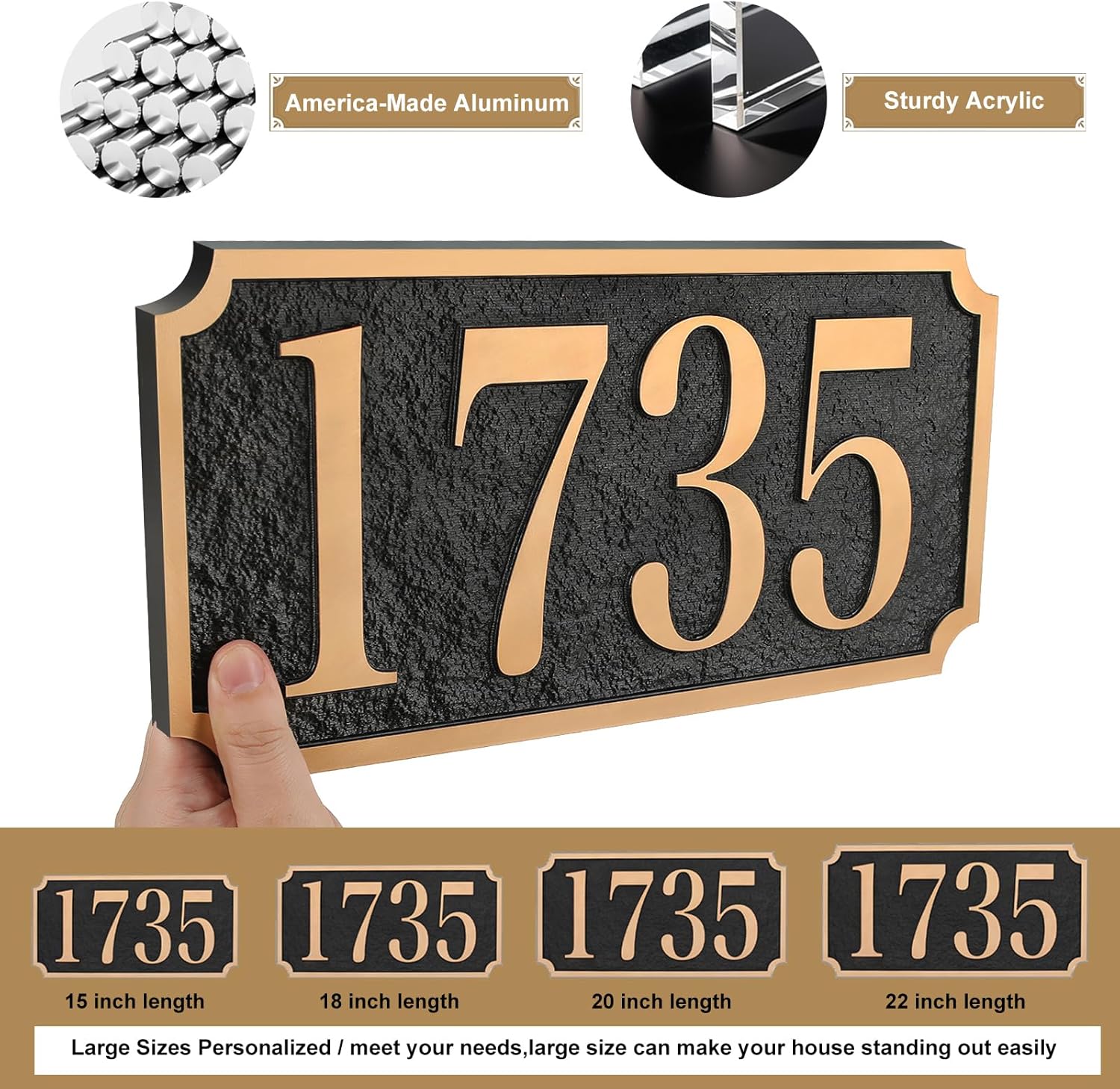Personalized Address Plaque In Ground,Hand-Carved Address sign Lawn Mounted,House Numbers for Outside House,Lawn,Driveway - Heavy Duty Cast Metal & Large with Two Stakes 12'' x 5.9''