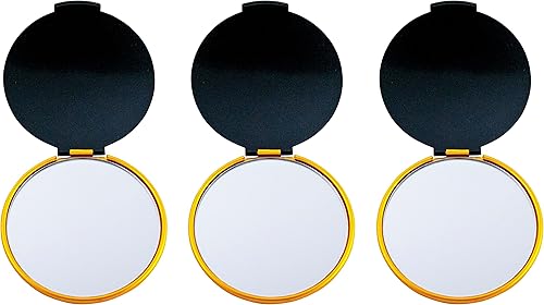 Miniatura 3 de Stephanie Imports Juego de 3 espejos compactos de doble color de forma redonda con acabado de metal cepillado (negro y dorado)