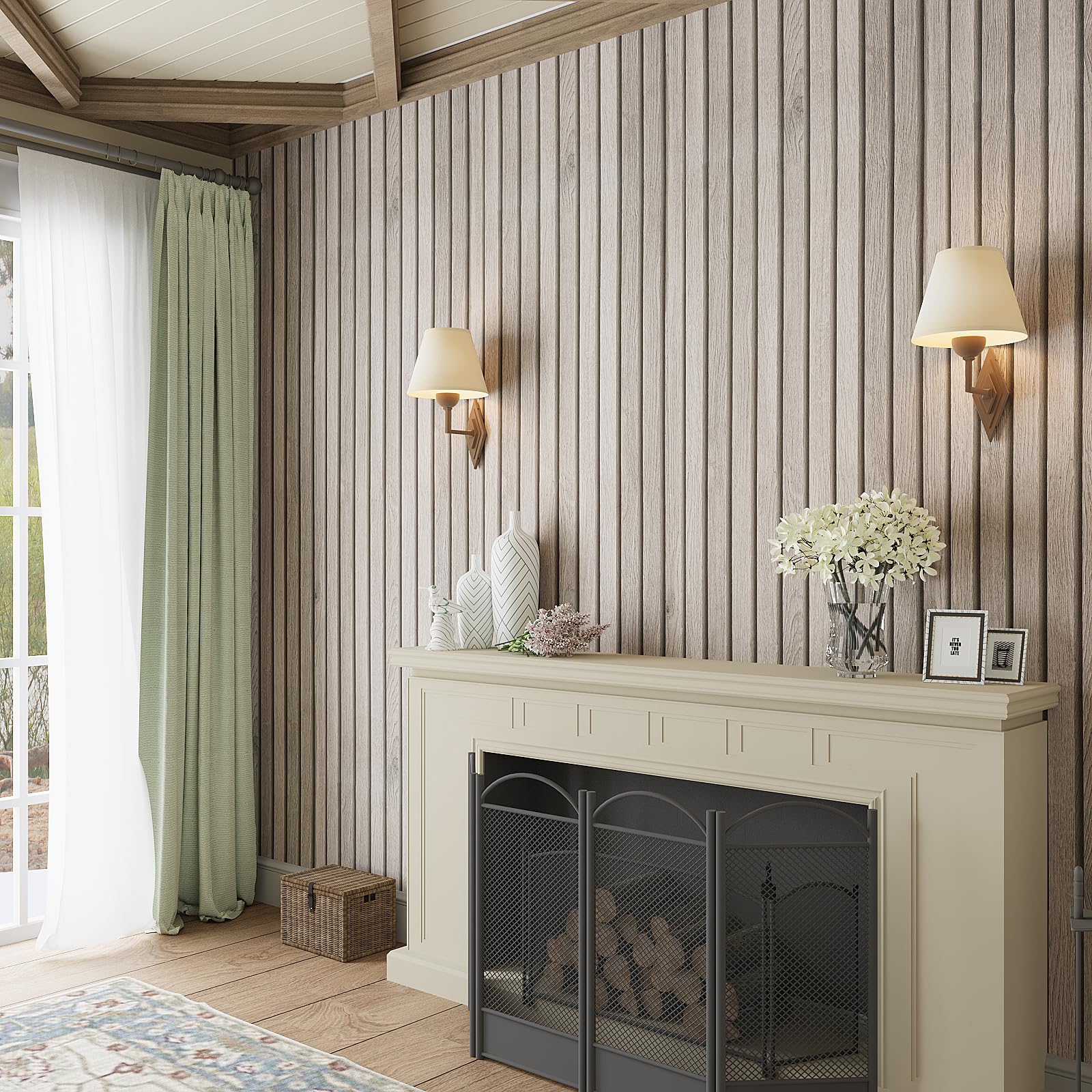 VEELIKE Grey Slat Wallpaper 40 cm × 900 cm Wood Effect Wallpaper for Walls Panel Wall Paper for Bedoom Contact Paper for Furniture Vinyl Wrap for Kitchen Cupboards Sticker Waterproof Living Room - Image 3