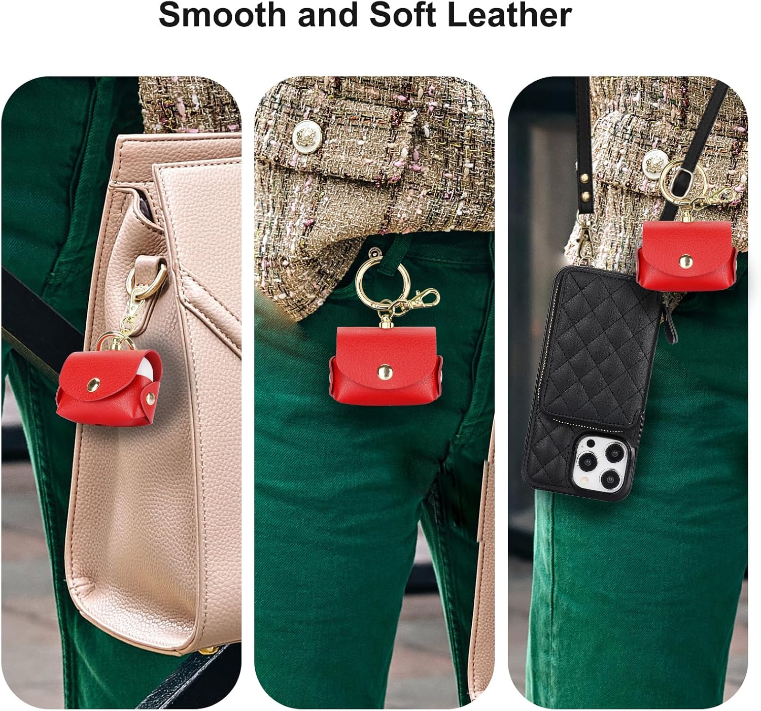 Bocasal A Multi Slots Crossbody Wallet Case for iPhone 15 Pro + A Slim Leather Case for AirPods Pro