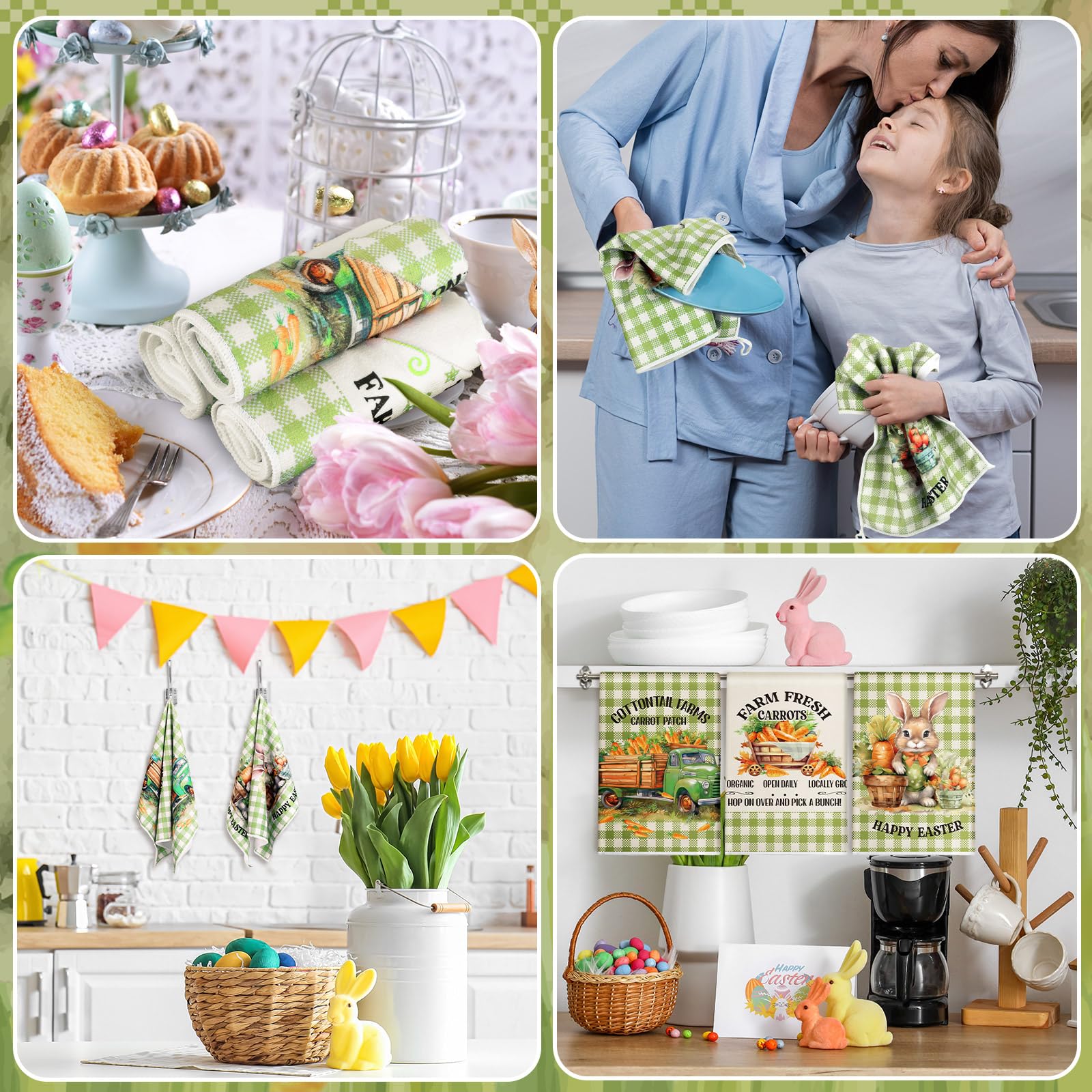 Asciugamani Da Cucina Pasquali Con Scritta 'He Is Risen' - 40x61 Cm - Decorazione Cristiana Con Coniglietto