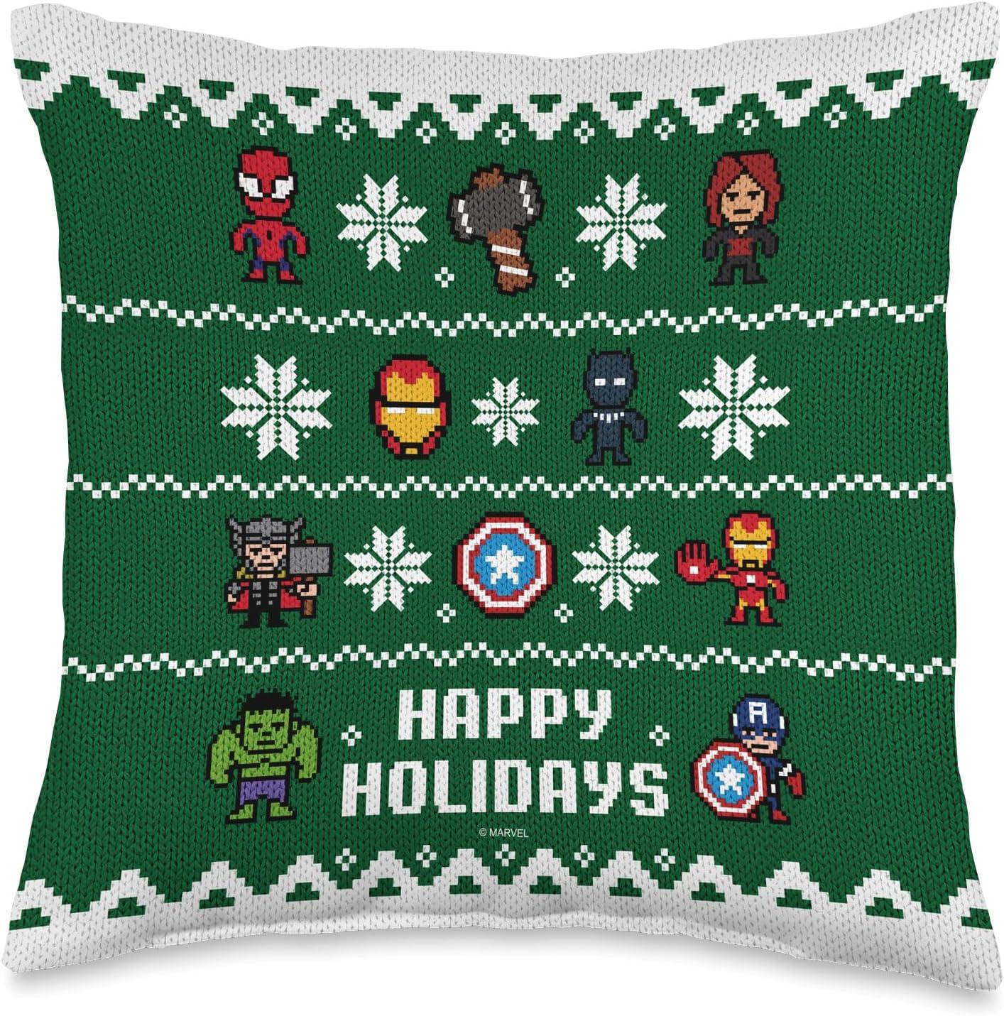 Marvel Avengers Christmas Sweater Happy Holidays Throw Pillow