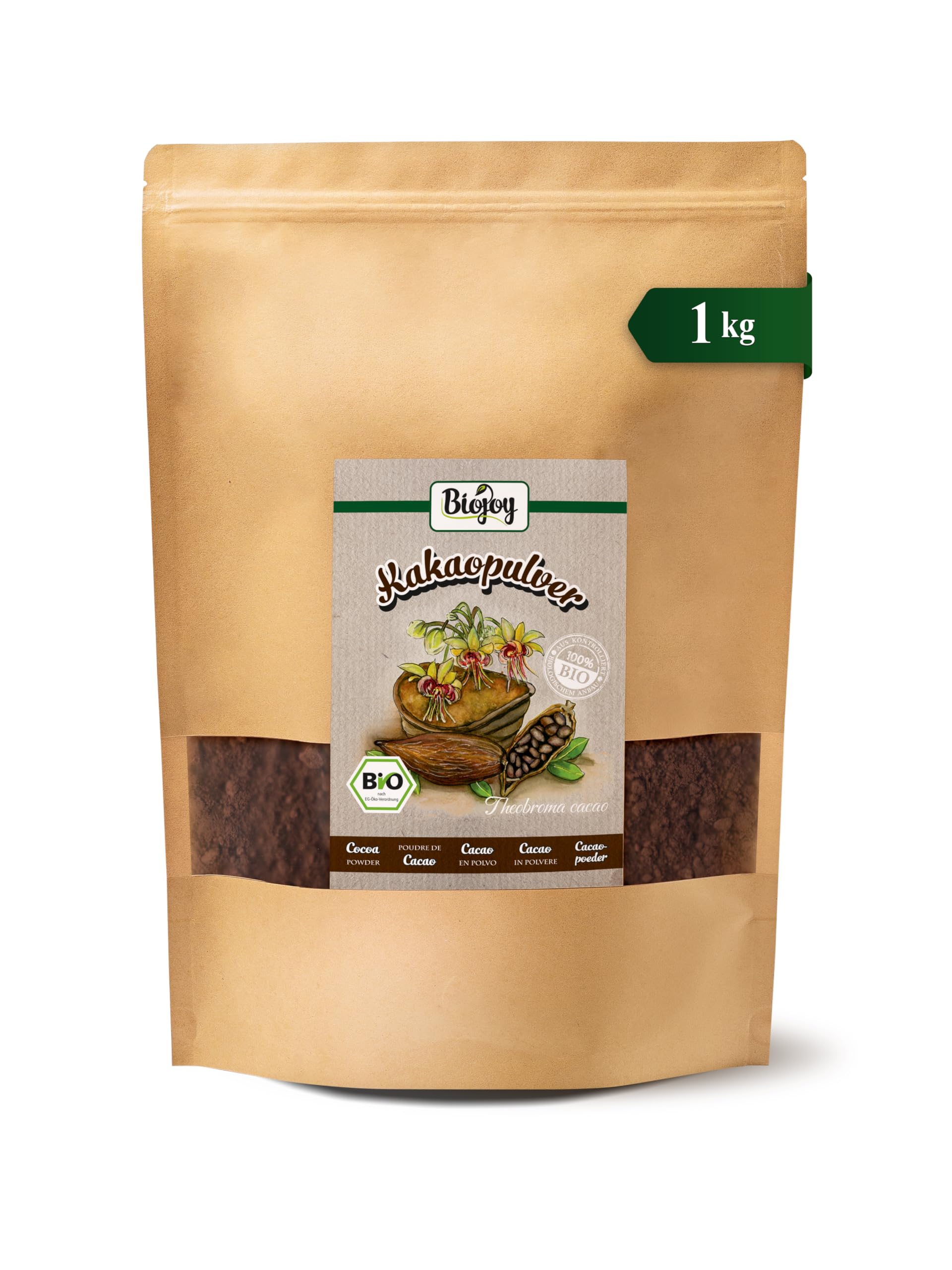 Biojoy Cacao in Polvere Biologico (1 kg), Naturale e Senza Zuccheri Aggiunti (Theobroma cacao)