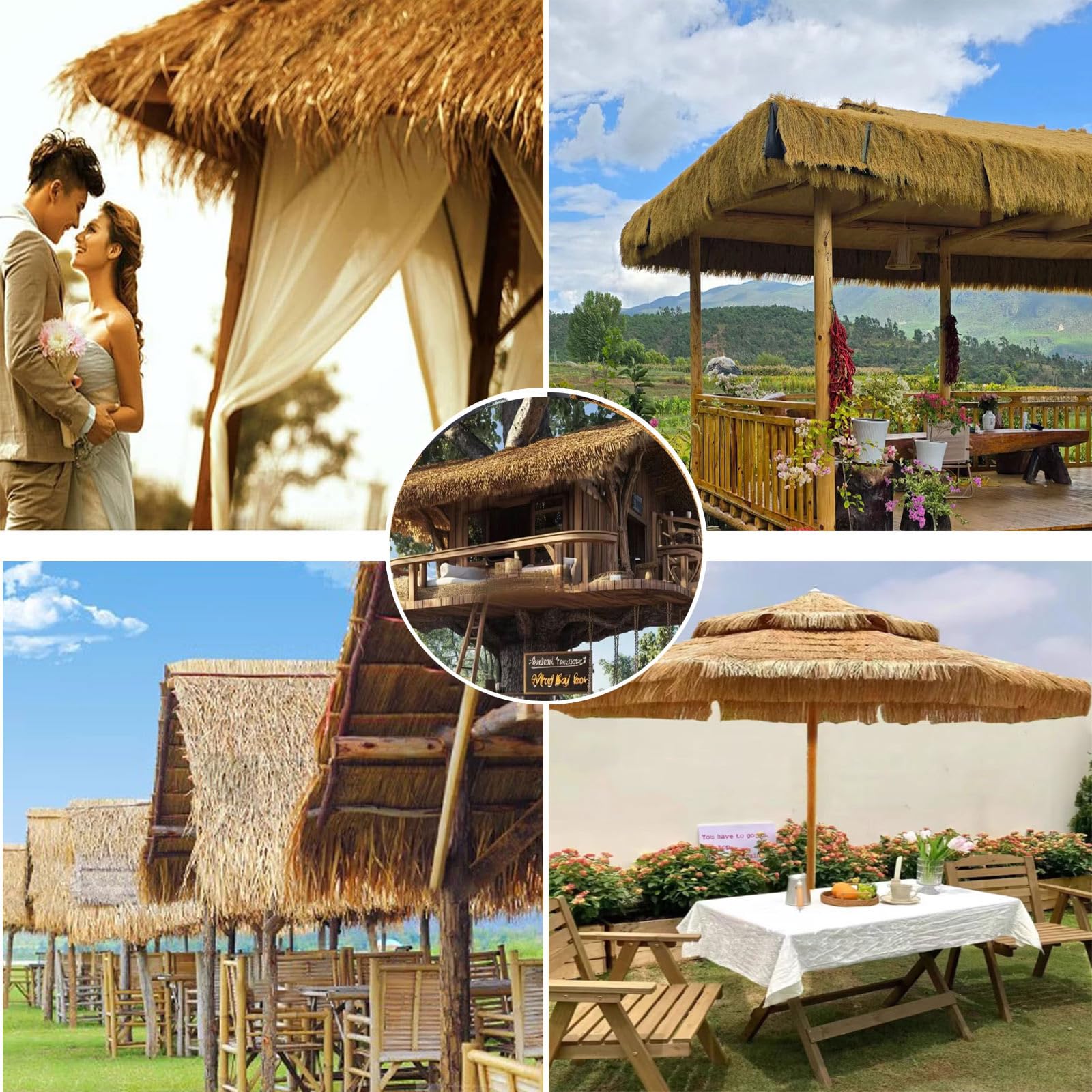 Sztuczna Strzecha Palmowa Ognioodporna PE Wysokiej Gęstości 5 szt. Brązowa do Tiki Bar Gazebo Parasol Dom Dekoracja Hawajska
