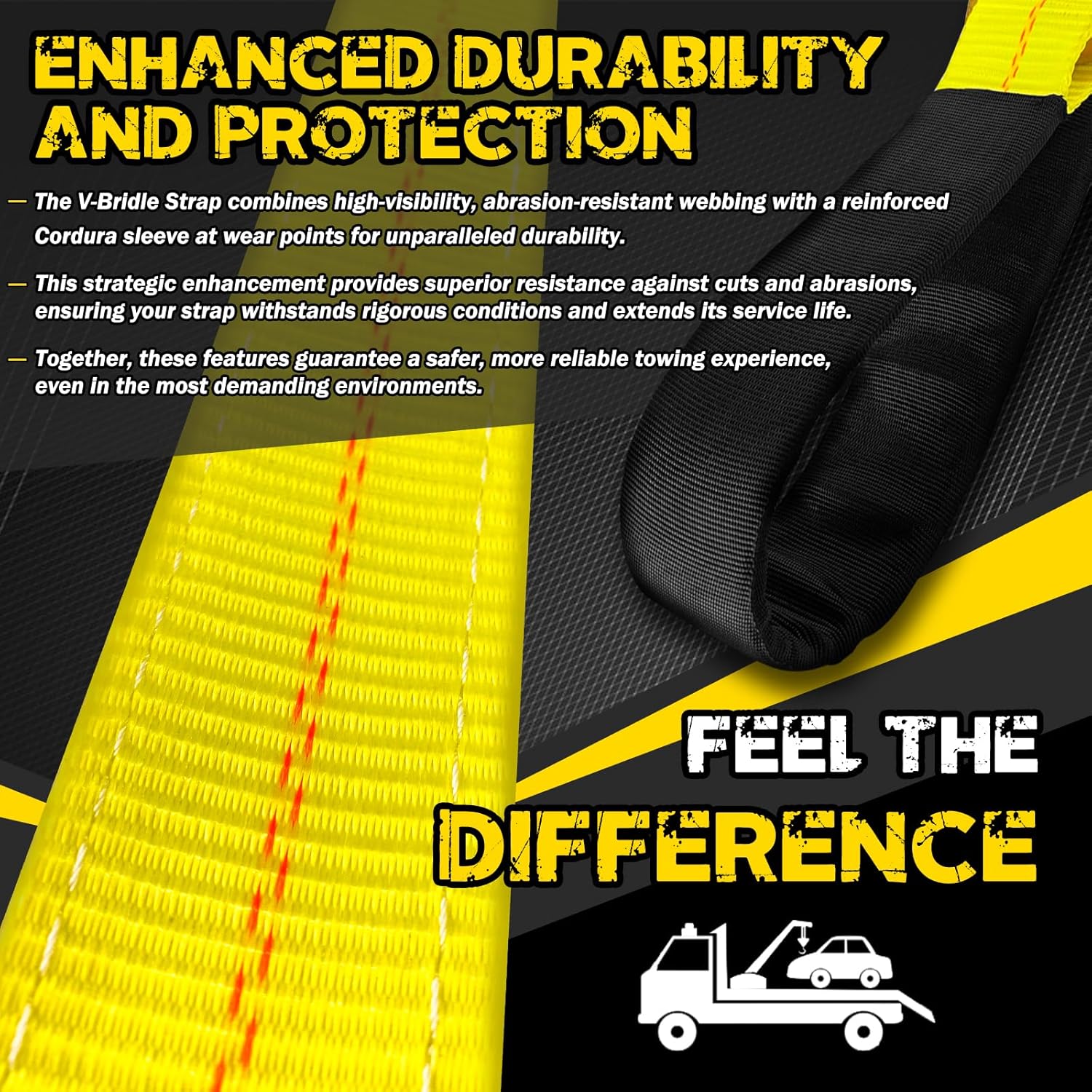 V-Bridle Tow Strap 2" x 4' with Snap Hooks, Cordura Sleeve, and Axle Straps | D-Ring for Enhanced Stability | Recovery Strap 5500lbs Load for Car Towing, Rollback, Flatbed, Tow Truck