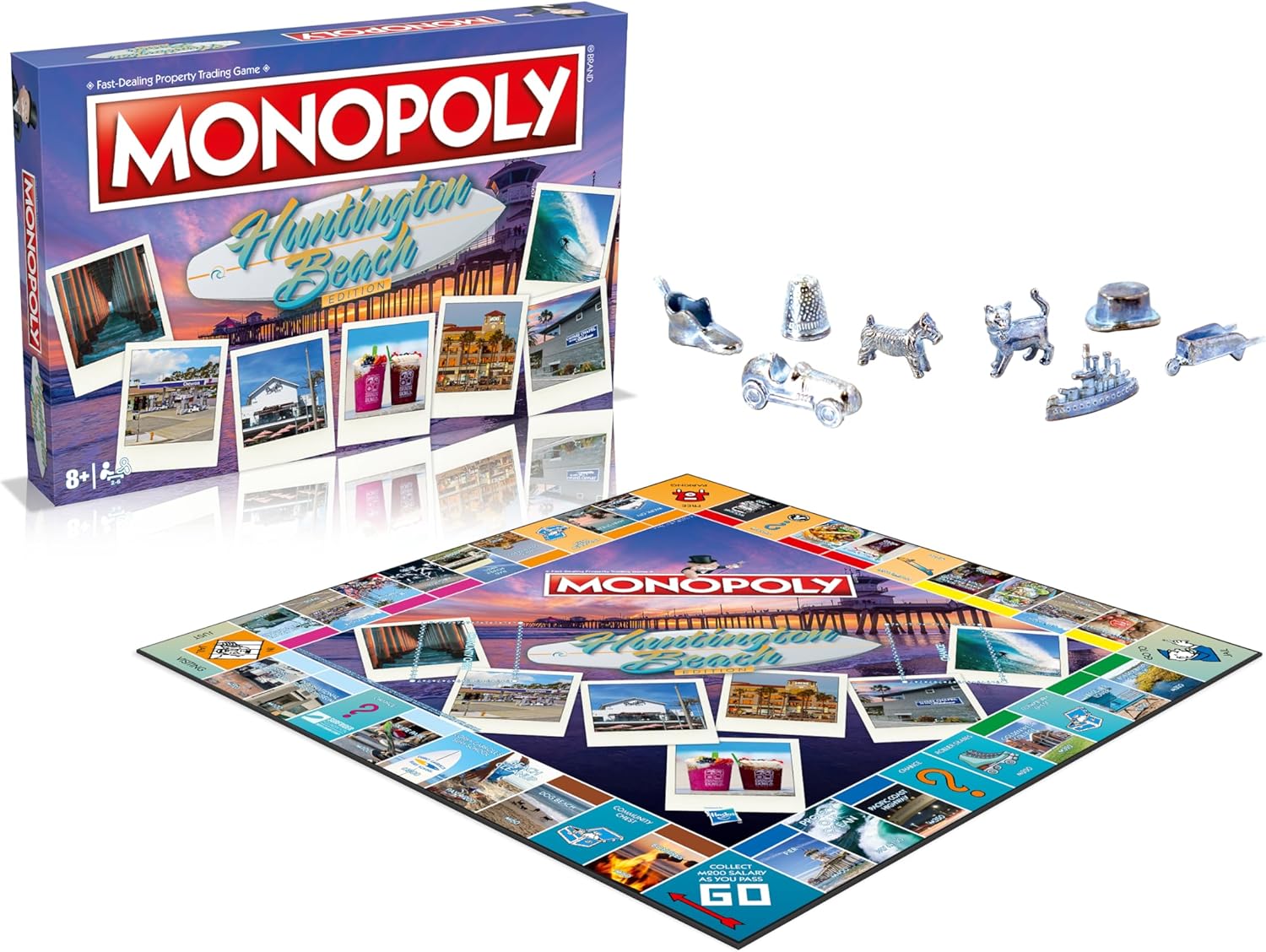 Monopoly Board Game Huntington Beach Edition: 2-6 Players Family Board Games for Kids and Adults, Board Games for Kids 8 and up, for Kids and Adults, Ideal for Game Night