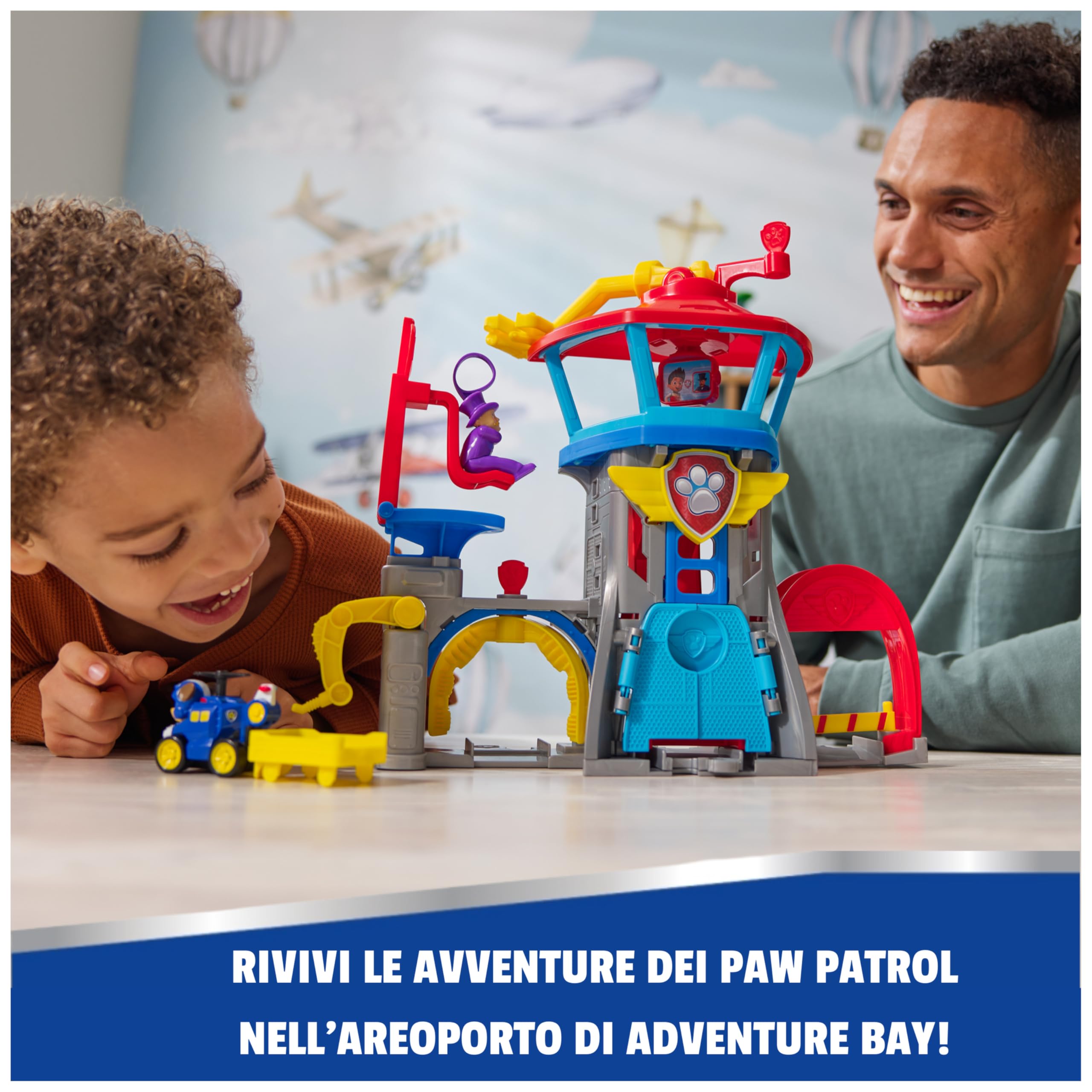 Paw Patrol, Air Rescue, Set Di Gioco Pup Squad Aeroporto Di Adventure Bay | Torre Alta Oltre 30 Cm, 7 Aree Di Gioco, Centro Di Comando, Stazione Di Rifornimento, Lanciatore
