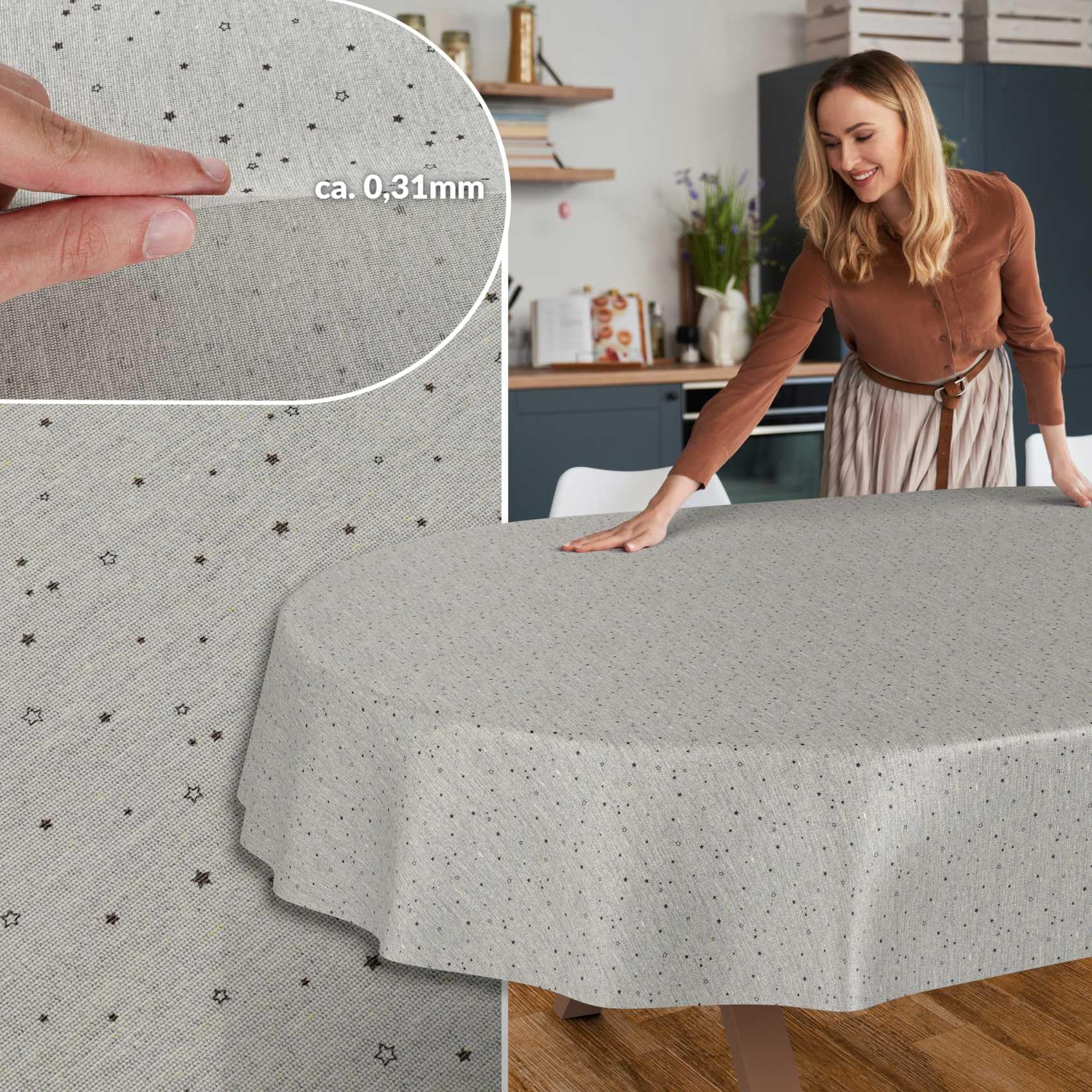 Mantel de Tela Cubre Mesa para Decoracion Mesa Comedor, Algodón y Poliéster, Lavable, Fácil de Limpiar, Redondo, Ovalado, Rectangular, Estrella, 280 x 140 cm, Borde de Corte