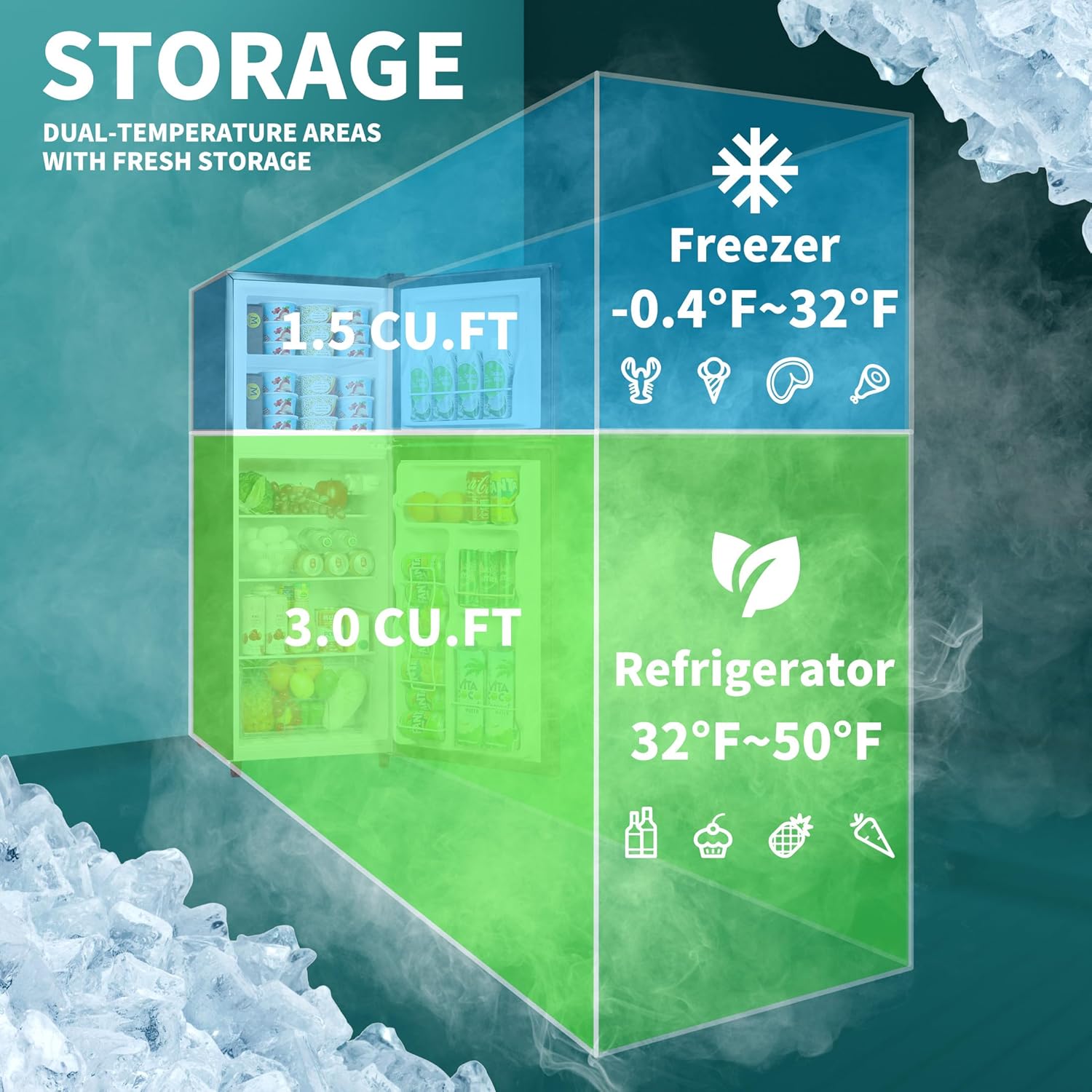 Mini Fridge with Freezer, 4.5 Cu.Ft 2-Door Compact Refrigerator,-0.4°F to 50°F 7-Level Temp Control, LED Light,Adjustable Shelves,Reversible Door for Dorm,Bedroom,Office,Garage (Black)