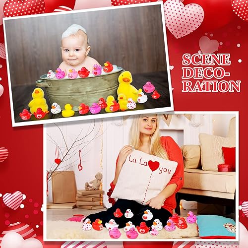 Miniatura 5 de Paquete de 120 patos de goma para el día de San Valentín de 2 pulgadas a granel 26 mini patos de goma juguete de baño para el día de San Valentín