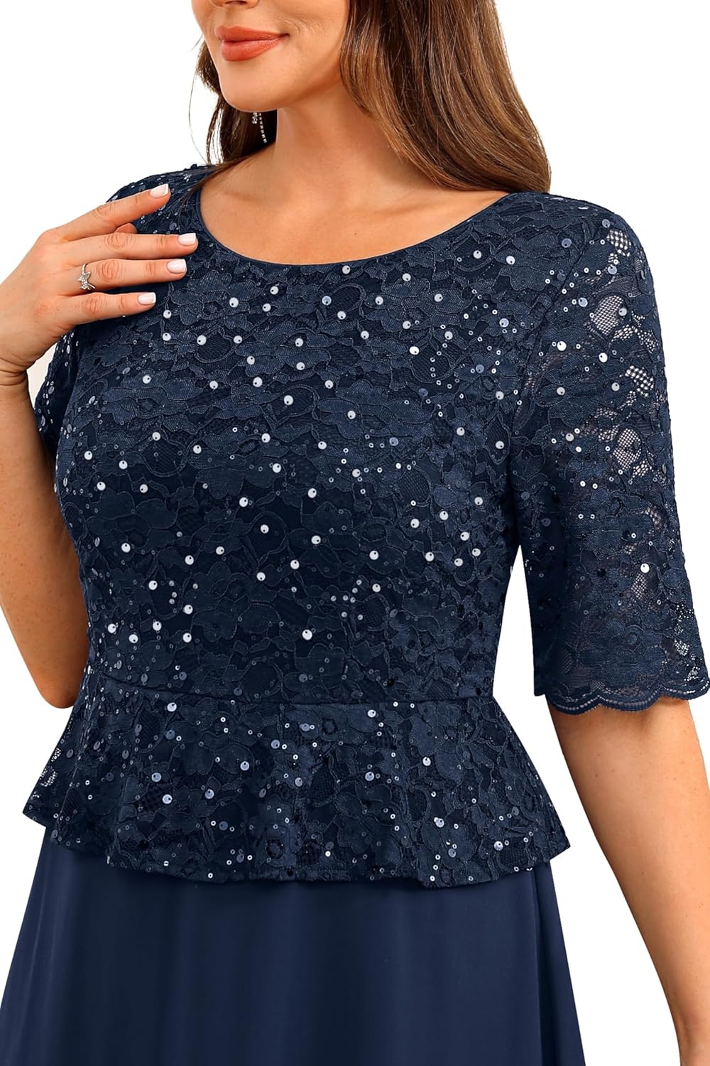 Plus Size Formal Dresses - Mother of The Bride Evening Gowns Wedding Guest Sequin Lace Bodice Long Dress Women - Image 4