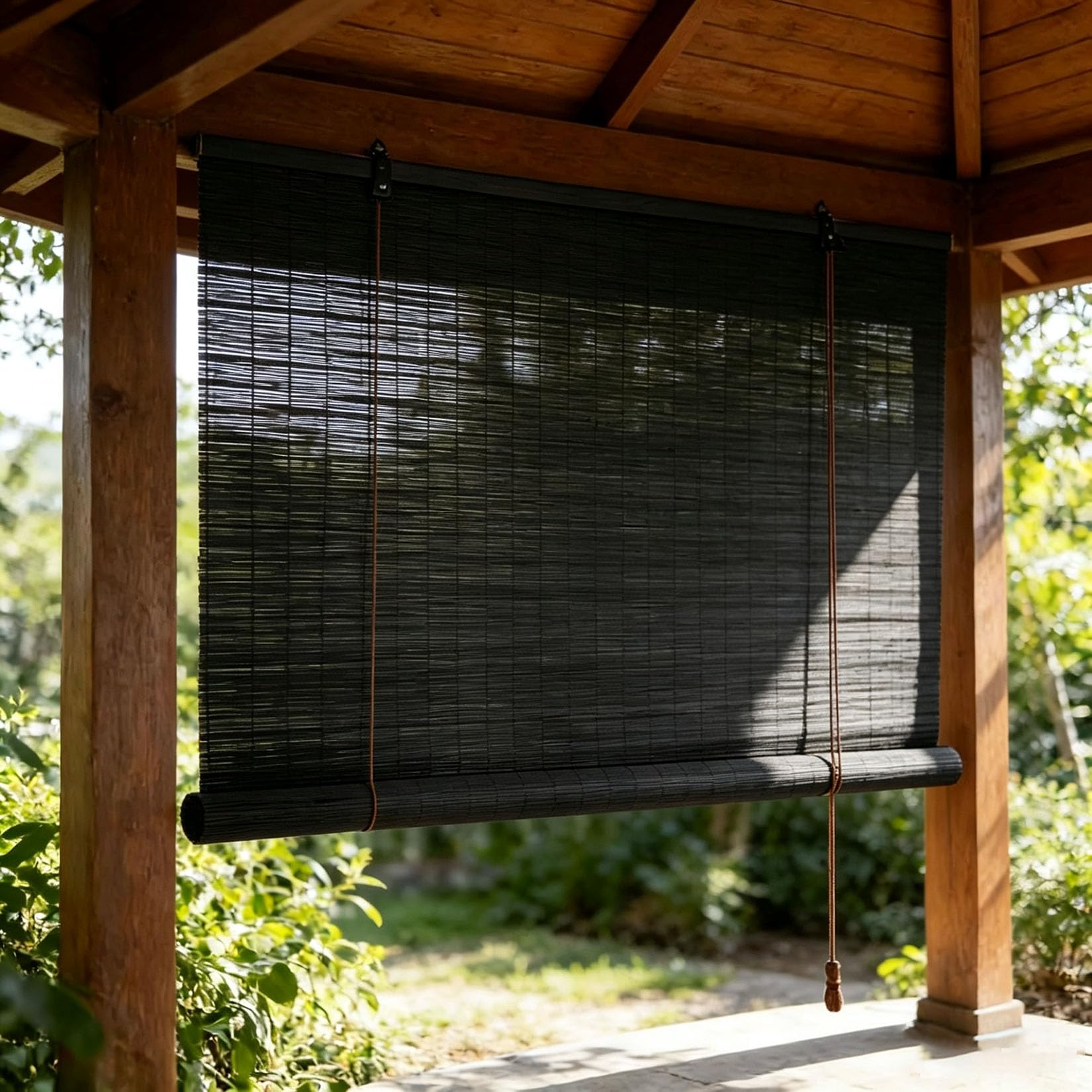 100x180cm Black Bamboo Roller Blind Wood Venetian Blind Privacy Roman Blinds Roll Up Window Blinds Breathable Blackout Curtains Shutter ​Partition Door Curtain,for Indoor,Outdoor,Balconies