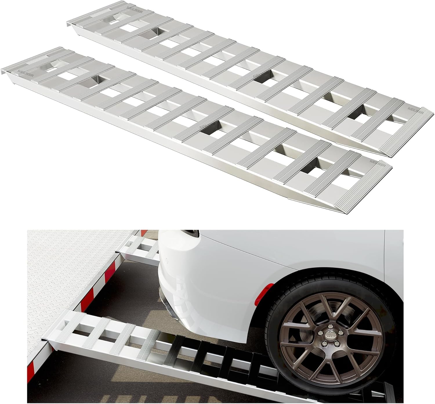 HECASA Aluminum Trailer Ramps 72" X 14.87" X 2.5" 6000 LBS Universal Loading Ramp for Motorcycle Tractor ATV/UTV Trucks Lawn Mower Truck Car Auto Hook Attaching End Knife Foot Silver 2Pcs