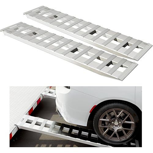 HECASA Aluminum Trailer Ramps 72" X 14.87" X 2.5" 6000 LBS Universal Loading Ramp for Motorcycle Tractor ATV/UTV Trucks Lawn Mower Truck Car Auto Hook Attaching End Knife Foot Silver 2Pcs