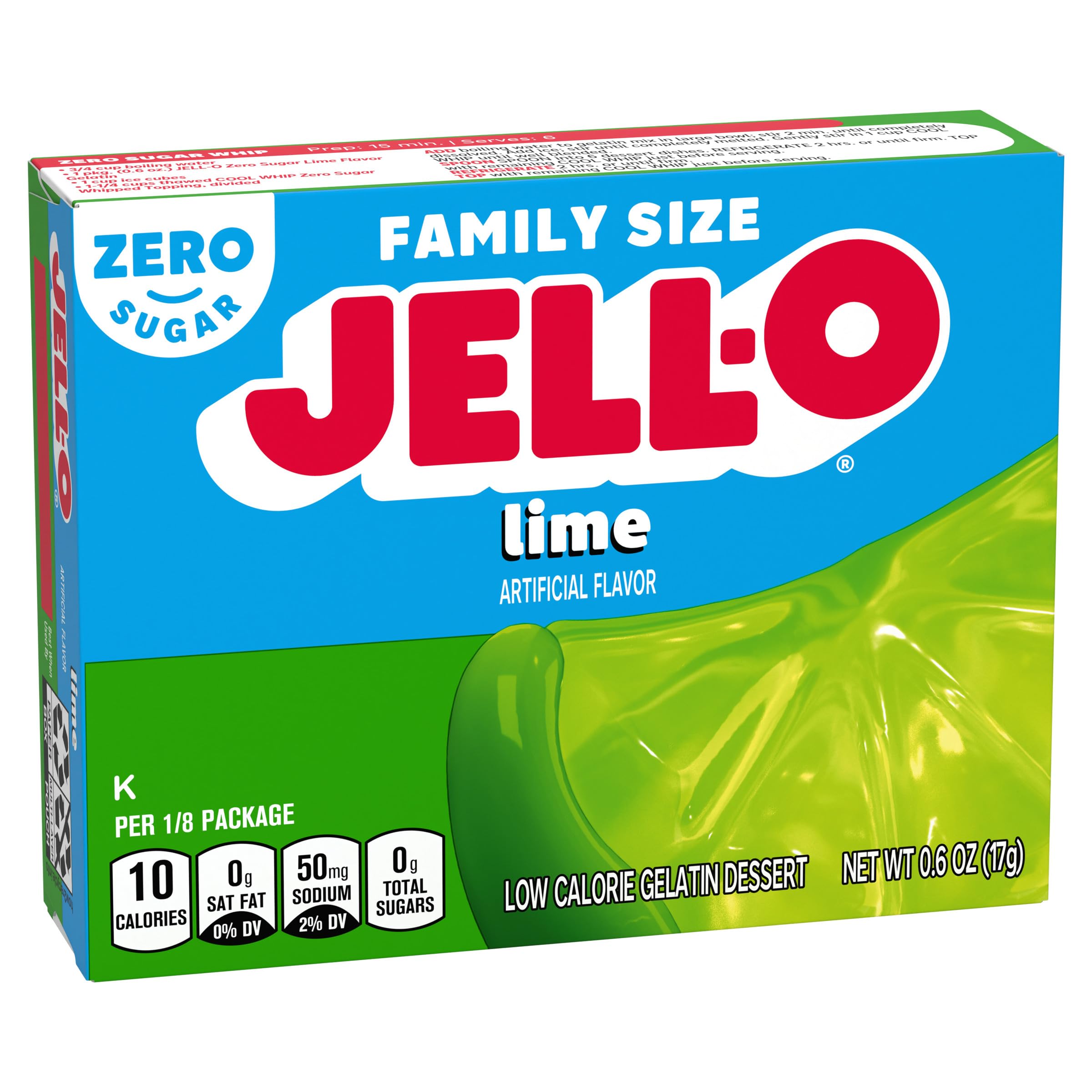 Jell-o Jalea americana de gelatina con sabor a lima sin azúcar más grande de 17 g