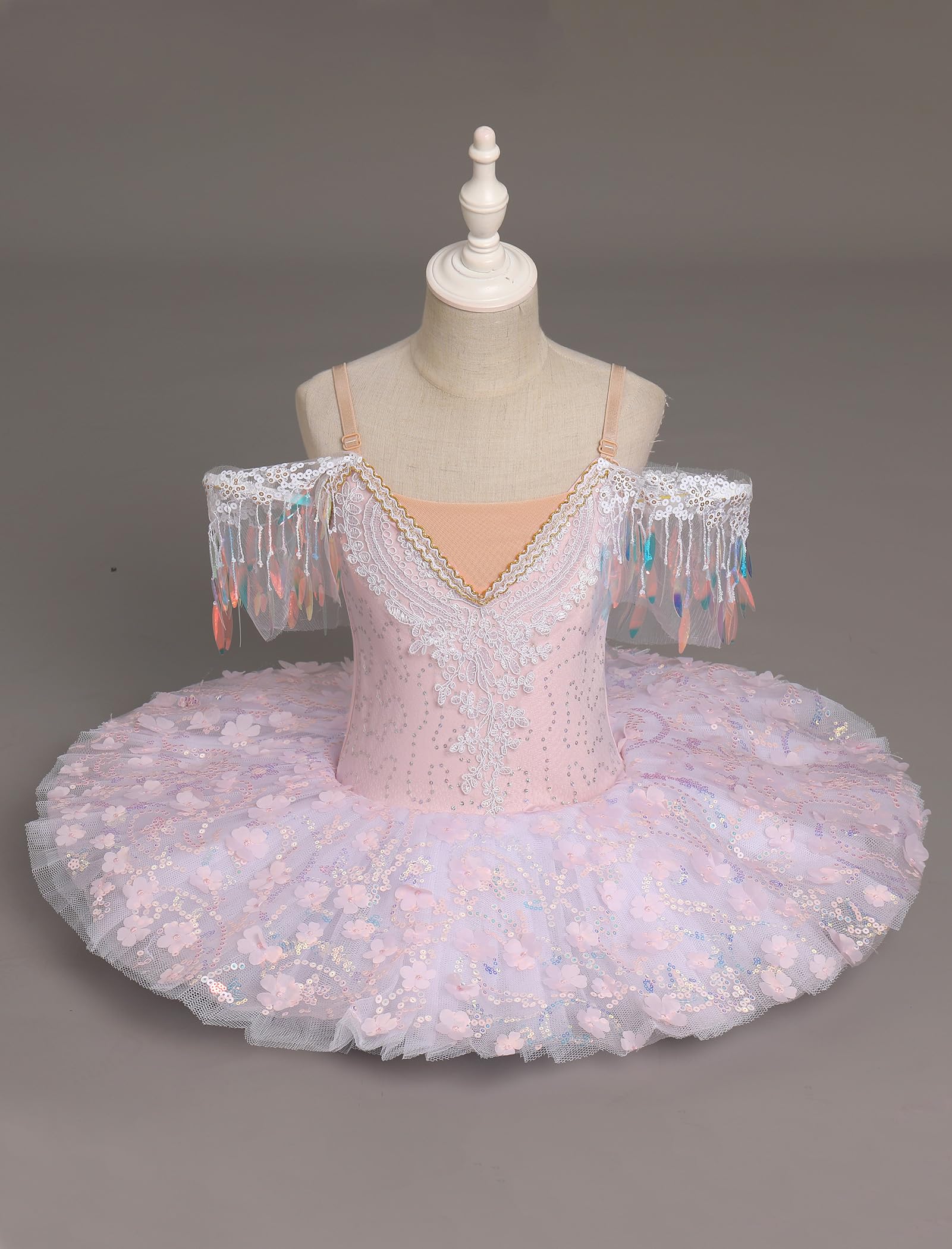 Abbigliamento da balletto per bambine 3-14 anni per danza: Tulle Pailette Abito da balletto con spalline regolabili - Vestito da danza per bambini per pattinaggio artistico