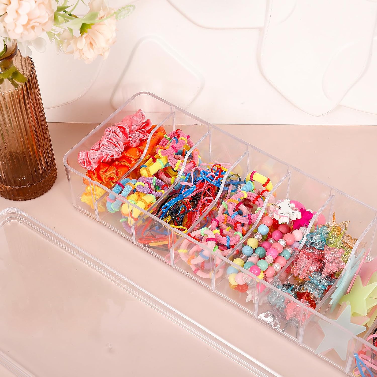 4 Pcs Plastic Cable Storage Box with 40 Wire Ties,Clear Charger Cord Organizer Boxs,Power Cord Organizer with 8 Compartments,Electronics Organizer with Lid for Home Office Accessories Storage