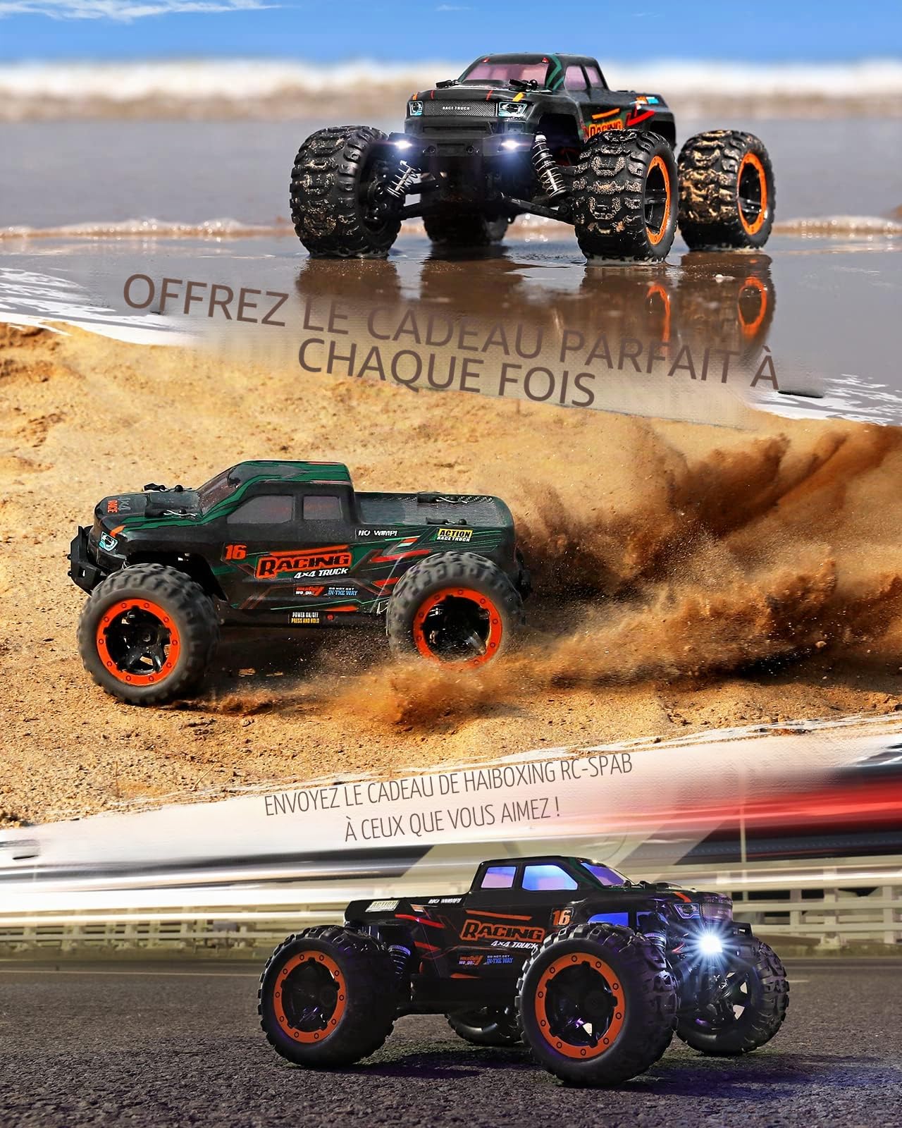 HAIBOXING Voiture Télécommandée 1:16 RC Car Monster Truck, étanche RTR Tout-Terrain Voiture RC 36 km/h, à Grande Vitesse à Distance Les Jouets Téléguidés