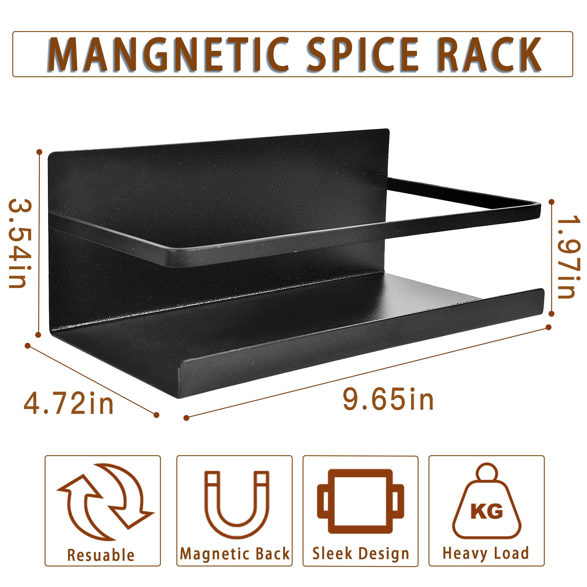 Magnetisches Gewürzregal, 2 Stück, Gewürzregal, Wandhalterung, einstöckig, Kühlschrank, Gewürzaufbewahrungsregal für Olivenöl, Speiseöle, Salz, Pfeffer, perfekter Platzsparer für Küche,