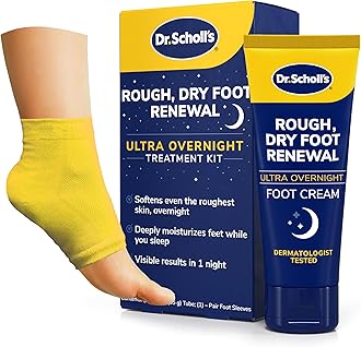 Rough, Dry Foot Renewal Ultra Overnight Treatment with Overnight Foot Cream 3oz with Aloe, Coconut Oil & Urea and Heel Sleeve Socks, Deeply Moisturize & Soften Feet, Dermatologist Tested