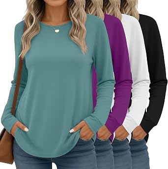 Huukeay 4 Pack Women Baggy Long Sleeve Shirts Lounge Tunic Tops