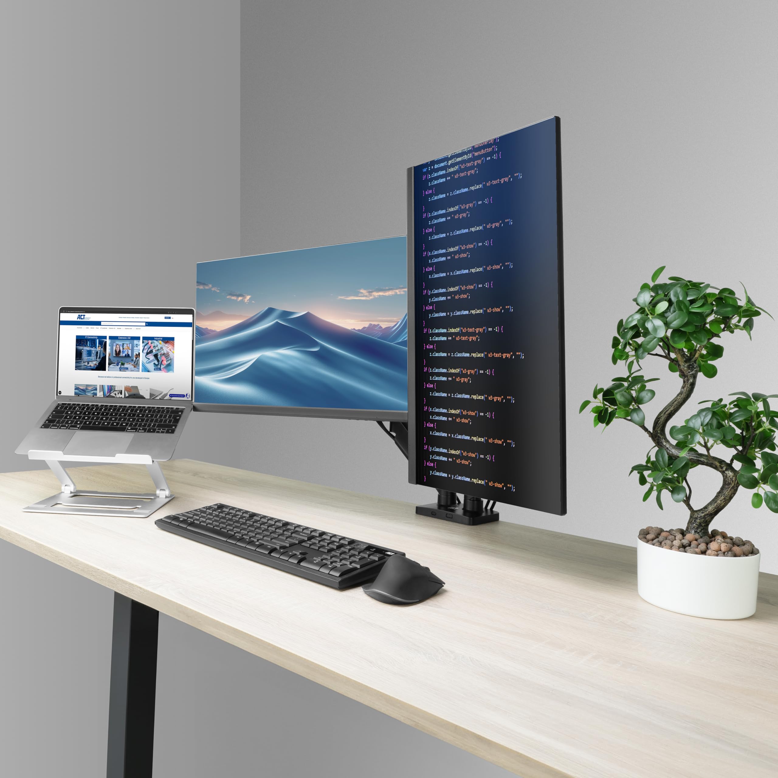 Supporto ACT Monitor per 2 monitor con schermi fino a 35 pollici, con molla a gas, 9 kg per braccio, regolabile in altezza, ideale per postazioni di lavoro flessibili AC8314