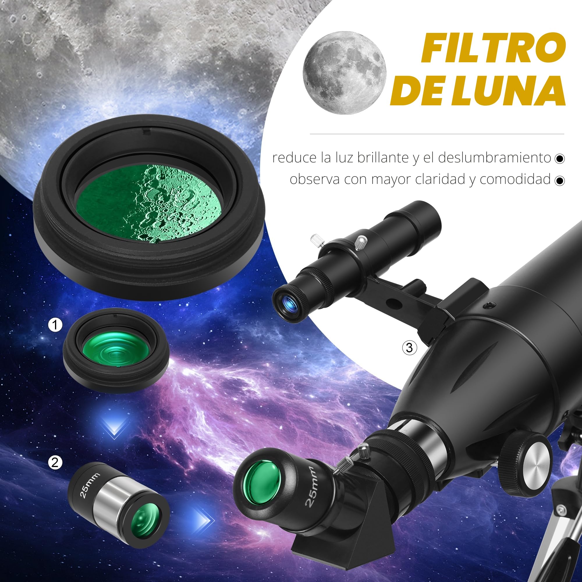 Telescopio para astronomía para Adultos y niños Principiantes, 180x, telescopio Refractor astronómico Profesional 80mm de apertura/600mm, telescopio portátil de Viaje para observación terrestre&Lunar