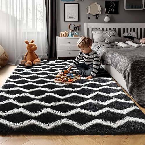 Miniatura 2 de Tapete de área suave gris oscuro, para dormitorio, de 3 x 5, esponjoso, peludo para sala de estar, de pelo, para niñas, habitación de bebé, tapete