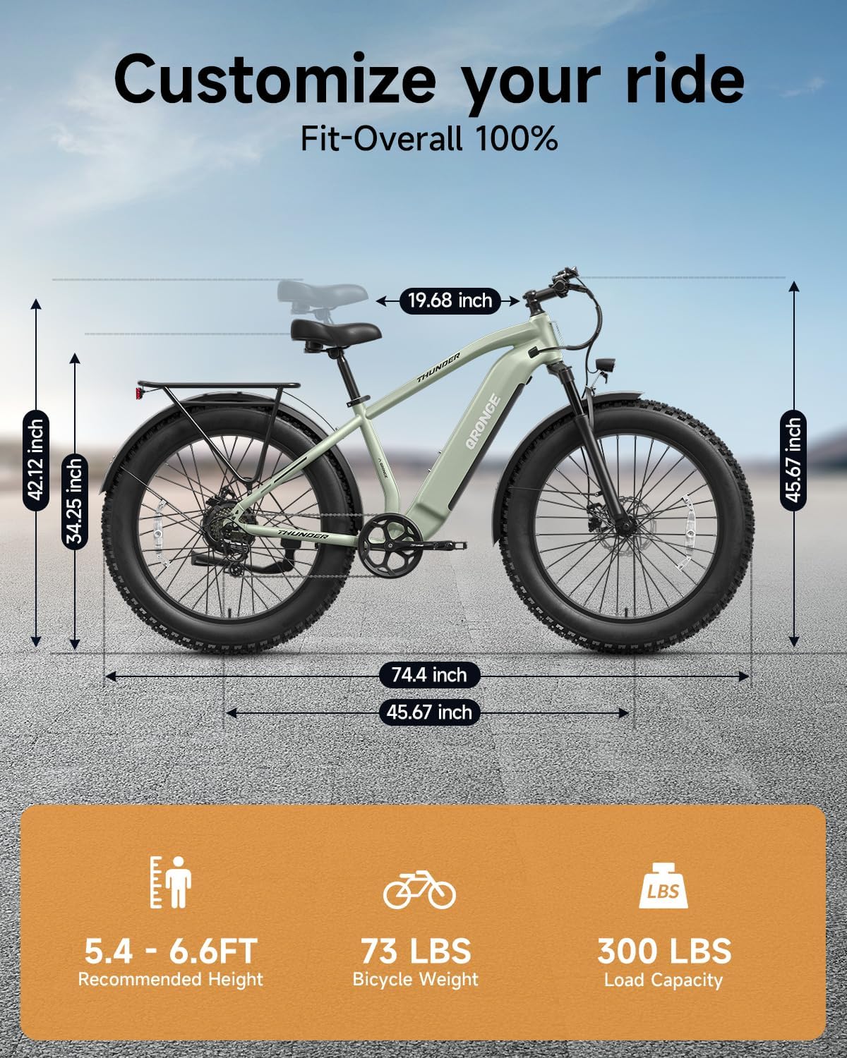 QRONGE Electric Bike for Adults 500W Peak, 26" Fat Tire Ebike, Adult Electric Bicycles, 20MPH(PAS Mode) Electric Mountain E Bike, Up to 70 Miles, 7 Speed, Fenders, Rear Rack
