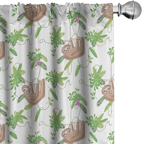 Miniatura 48 de Ambesonne - Cortinas retro para ventana, estilo de los años sesenta y setenta, diseño simétrico repetido de forma redonda geométrica, juego de 2