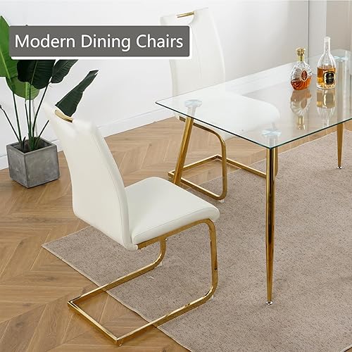 Miniatura 2 de Sillas de comedor, modernas sillas de cocina de piel sintética con respaldo alto, juego de 4, patas doradas y blancas