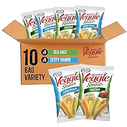 Sensible Portions Veggie Straws Multi-Pack, Sea Salt and Zesty Ranch Flavor, Gluten-Free Chips, Individual Snacks, 0.75 Ounce Bag, 10-Pack