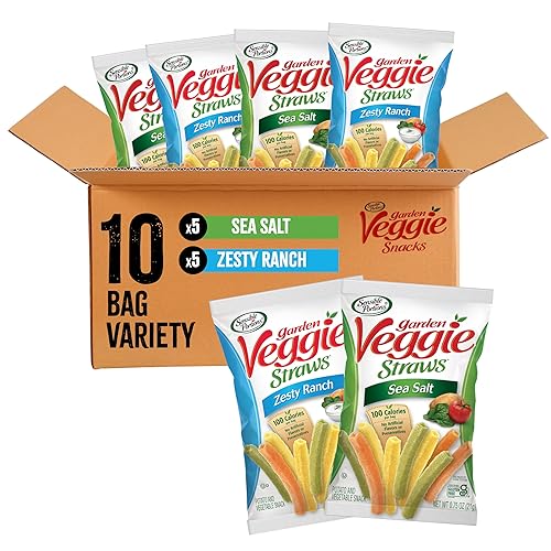Sensible Portions Veggie Straws Multi-Pack, Sea Salt and Zesty Ranch Flavor, Gluten-Free Chips, Individual Snacks, 0.75 Ounce Bag, 10-Pack - Sea Salt & Ranch - 7.5 Ounce (Pack of 1)