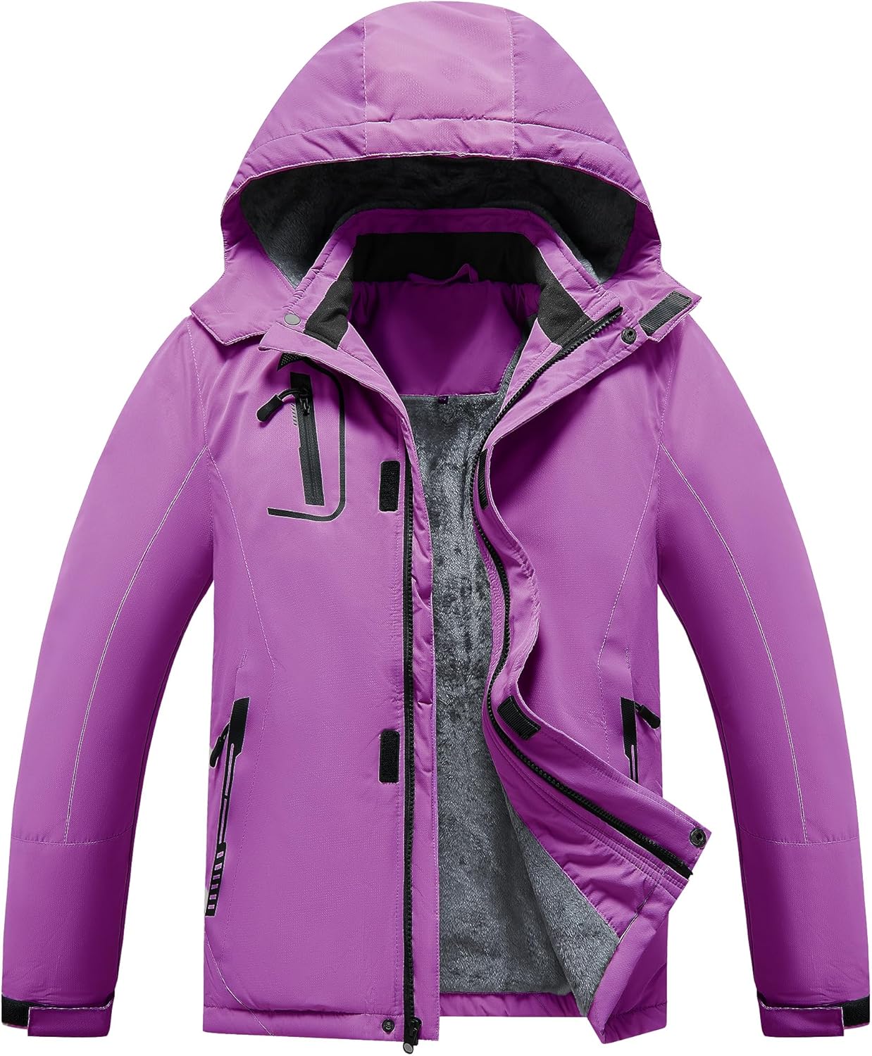 Kid's Waterproof Ski Jacket Warm Fleece Lined Hooded Boy's and Girl's Winter Jacket Breathable Removable Coat