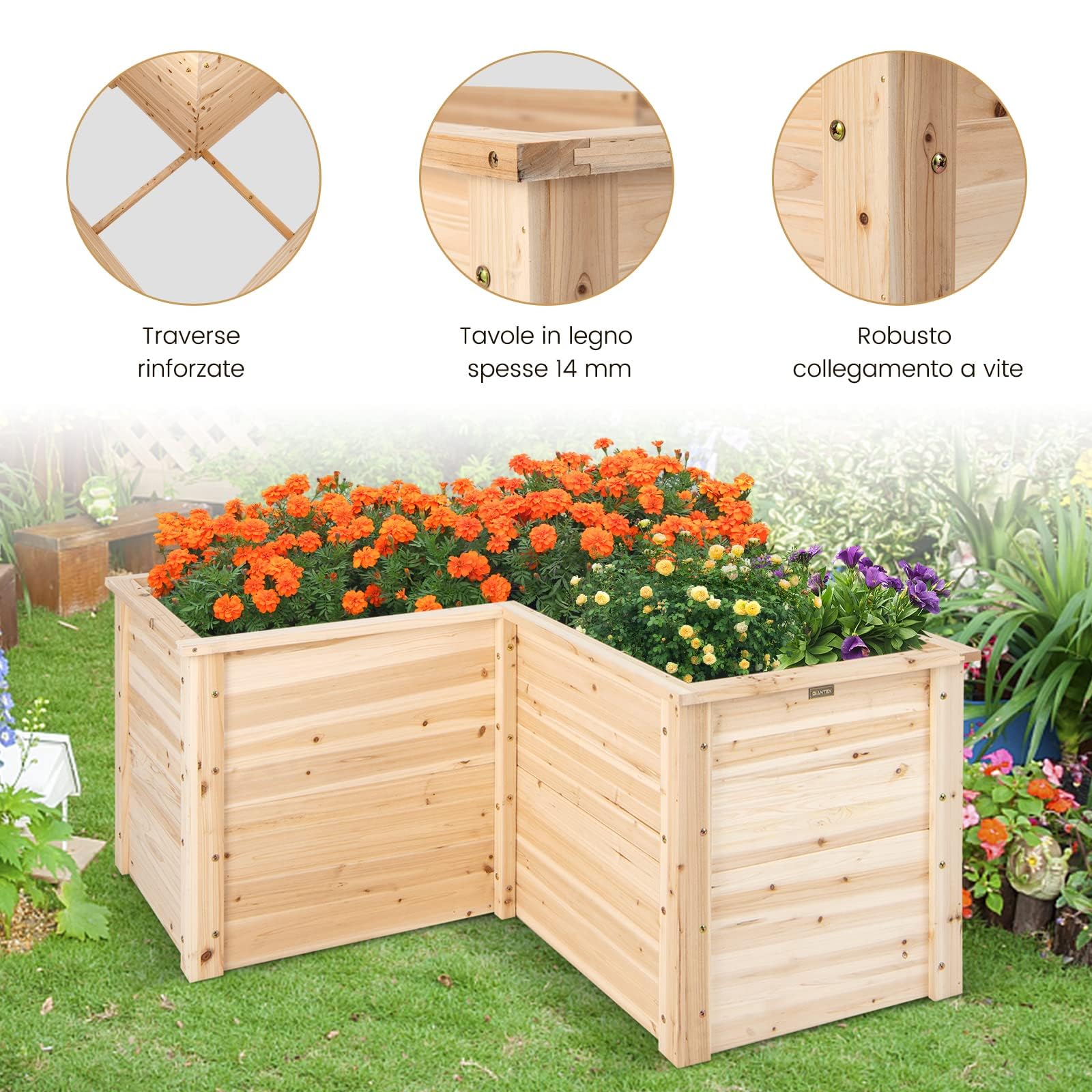 RELAX4LIFE Fioriera da Esterno a Forma di L in Legno di Abete, Letto Rialzato per Orto con Buon Drenaggio, Design Senza Fondo per Piante, Verdura e Alberelli, Ideale per Giardino, Balcone (Modello 7)