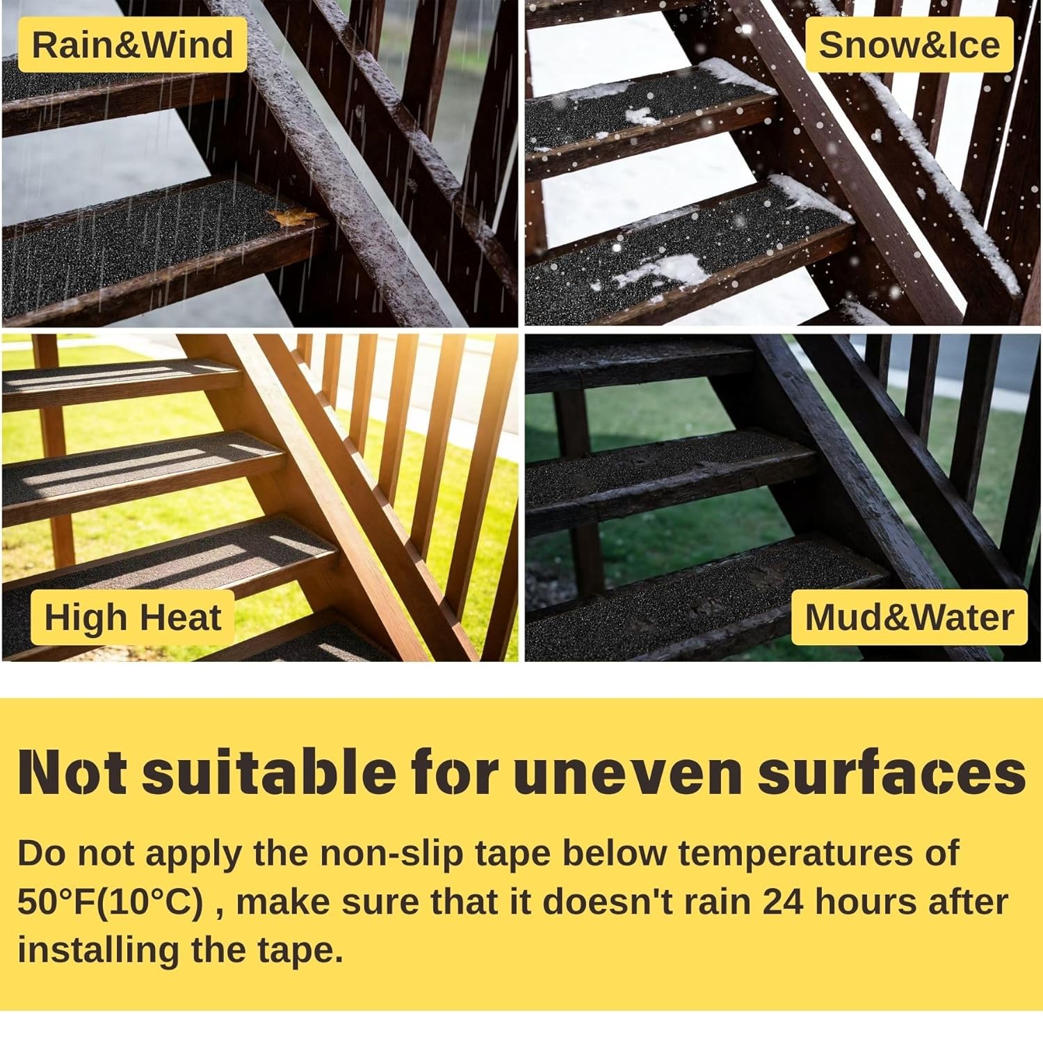 CHUANGSEED 12-Pack Non-Slip Outdoor Stair Treads Grip Tape 6'' x 30'', Heavy Duty Black Grit Anti-Slip,High Traction Adhesive Treads Suitable for Most Slippery Surfaces